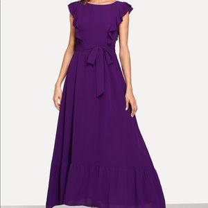 Frill Shoulder And Hem Self Belted Dress
